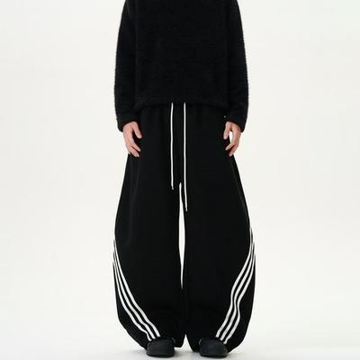 American Style Three-Bar Wide-Leg Scimitar Sweatpants - Unisex Casual Loose-Fit Trendy Sports Pants for Spring and Autumn