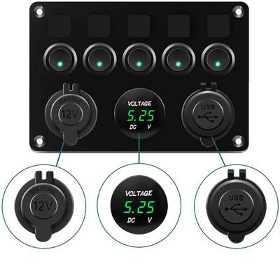 Panel de Interruptores de 5 Posiciones 12V ON-OFF Balancín Palanca Impermeable para Barco Marino RV Camión Rojo