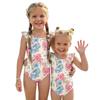 Girls One Piece Swimsuit Floral Print Sleeveless Ruffle Shoulder Design Lightweight Comfortable Fabric Suitable for Summer Beach Pool Swimwear