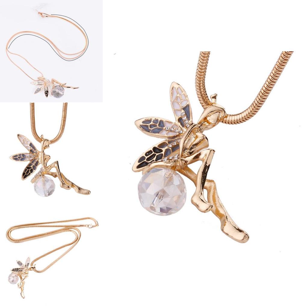 Angel Wing Necklace Floral Design Elegant Alloy Pendant Jewelry Gift For Women Special Occasion
