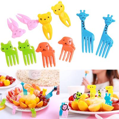 10 mini tenedores de plástico creativos para fruta, decoración para el almuerzo, palitos bento con diseño de elefante y jirafa, recuerdos de fiesta