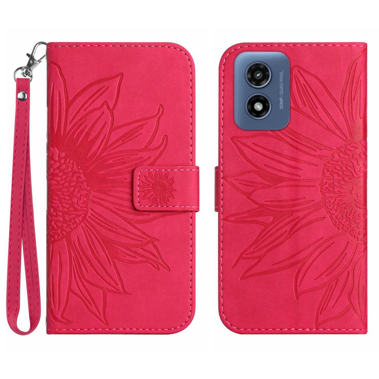 

HT04 For Motorola Moto E14 4G/G04 4G/G04s 4G/G24 4G Case Leather Sunflower Design Flip Wallet Phone Cover Rose
