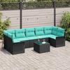 Garden Sofa Set with Cushions 8 pcs Black and Turquoise Poly Rattan