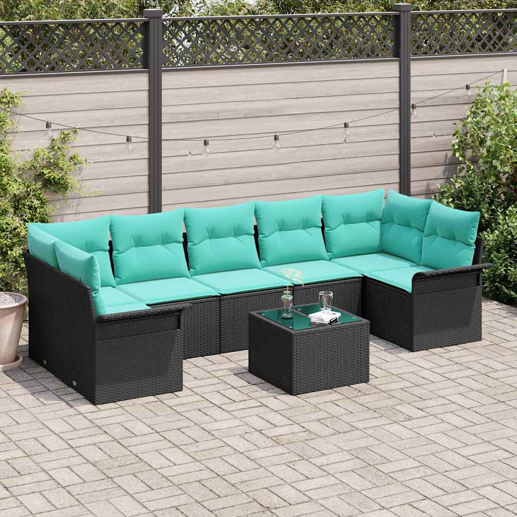 Garden Sofa Set with Cushions 8 pcs Black and Turquoise Poly Rattan