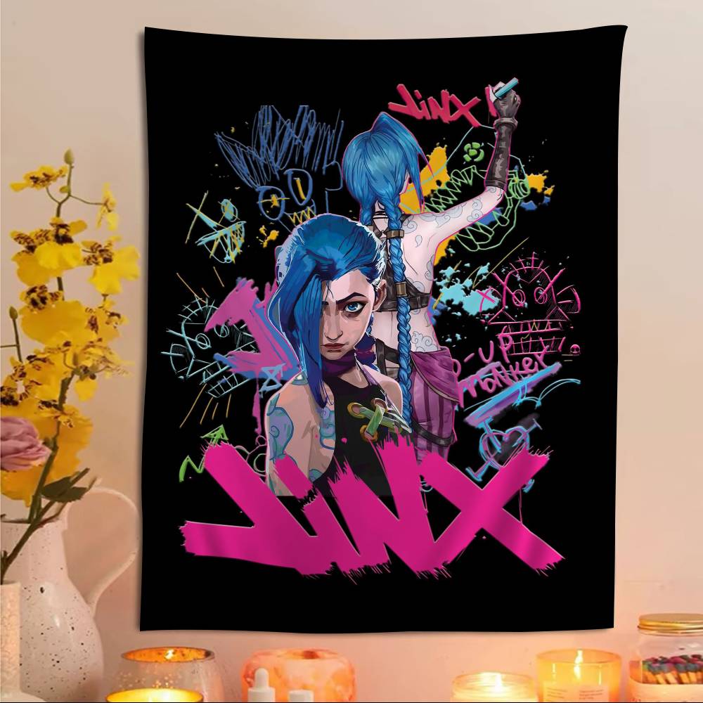Arcane Jinx Cartoon Anime Game Printed Large Wall Tapestry  Wall Hanging Decoration for Household Dorm Decor Blanket
