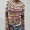 Womens Oversized Round Neck Knit Sweater With Color Block Design Loose Fit Pullover 2025