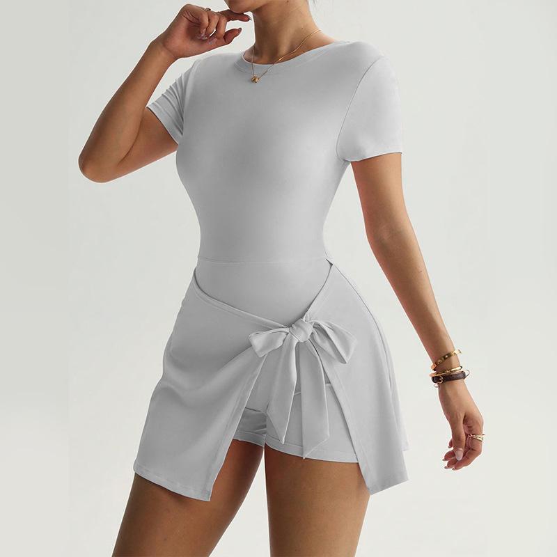 Casual Yoga One-Piece Short Skirt Tight Back Fake Two Pieces Outdoor Fitness Anti-Light Sports Tennis Skirt Women