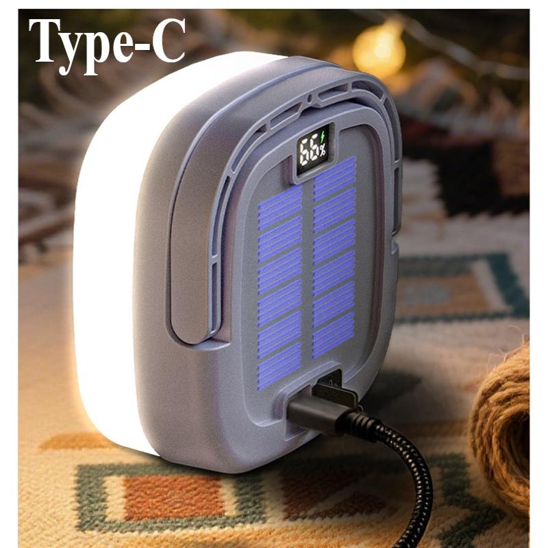 Digital Display Solar Camping Lamp 5 Modes Zoomable Type C Fast Charging Overcharge Protection 1000mAh for Garden Tent Outdoor