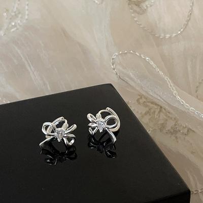 Bow Micro-Inlaid Zircon Earrings Female Niche Design Sense Sweet And Cute Simple Personality Versatile Earrings