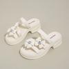 Fashion CRLAYDK Sandals for Women Strap Slip On Flowers Leather Slides Ladies Footwear Platform Low Square Heel Casual Beach Slippers