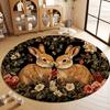 1Pcs Retro Oil Painting Style Bunny Round Carpet Soft Non-Slip Area Rug Colorful Floral Mat for Bedroom Entryway Decor
