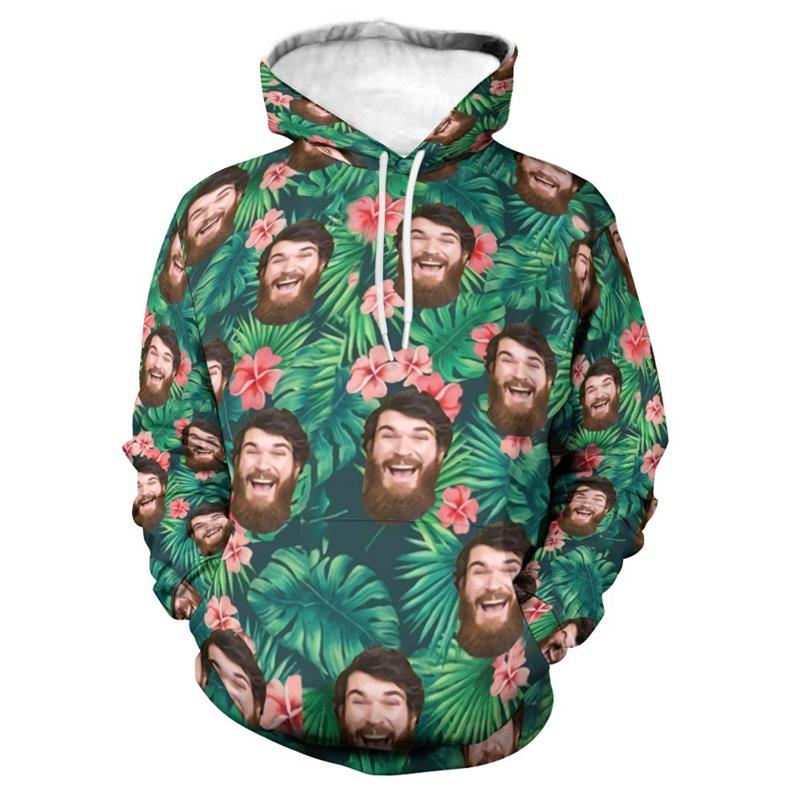 

Custom Hoodies Hawaii Leaves Graphic Diy Face Photo 3D Print Unisex Sweatshirt Pullover Hoodie Funny Personalize Photo DIY Hoody S