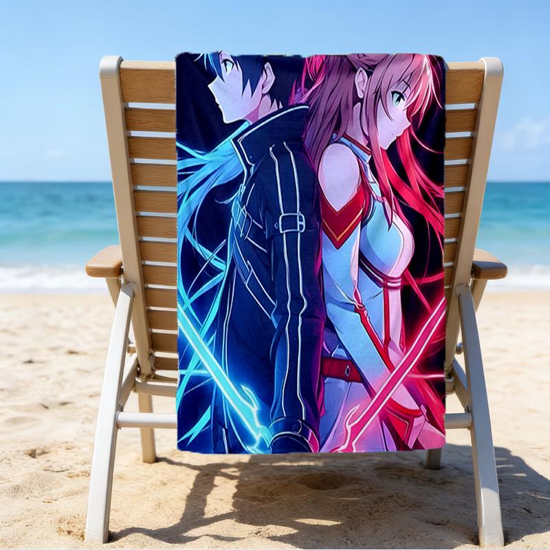 1pc Sword Art Online1 Beach Towel, Beach and Seaside Swimming Pool Equipment, Fashion Pattern, Rectangular, Travel Essentials