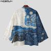 INCERUN Men Collarless 3/4 Sleeve Floral Print Open Front Casual Loose Tops Cardigan