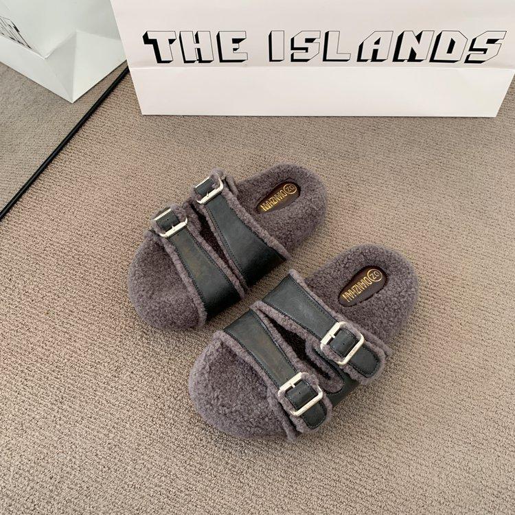 

[Жареная курица выглядит хорошо] Швабра для волос, шлепанцы на толстой подошве для женщин, чтобы носить, высококлассные, повседневные и универсальные туфли-швабры с одним словом 40 серый