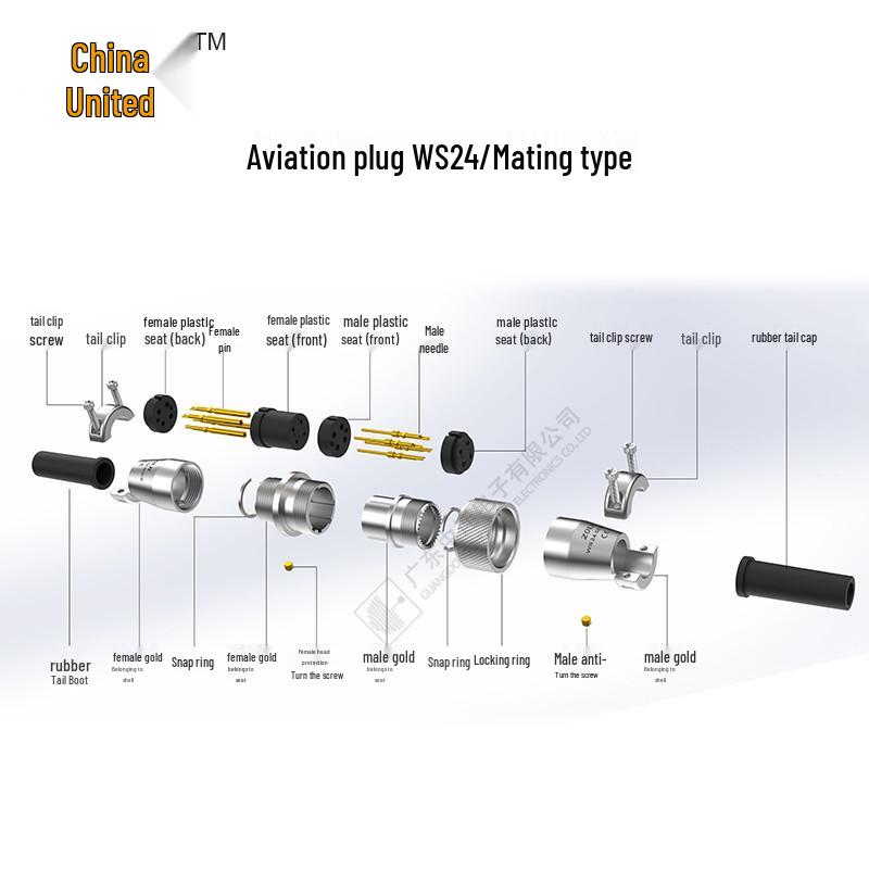 WS24 Series Aviation Threaded Connector - 2 to 19 Pin Options