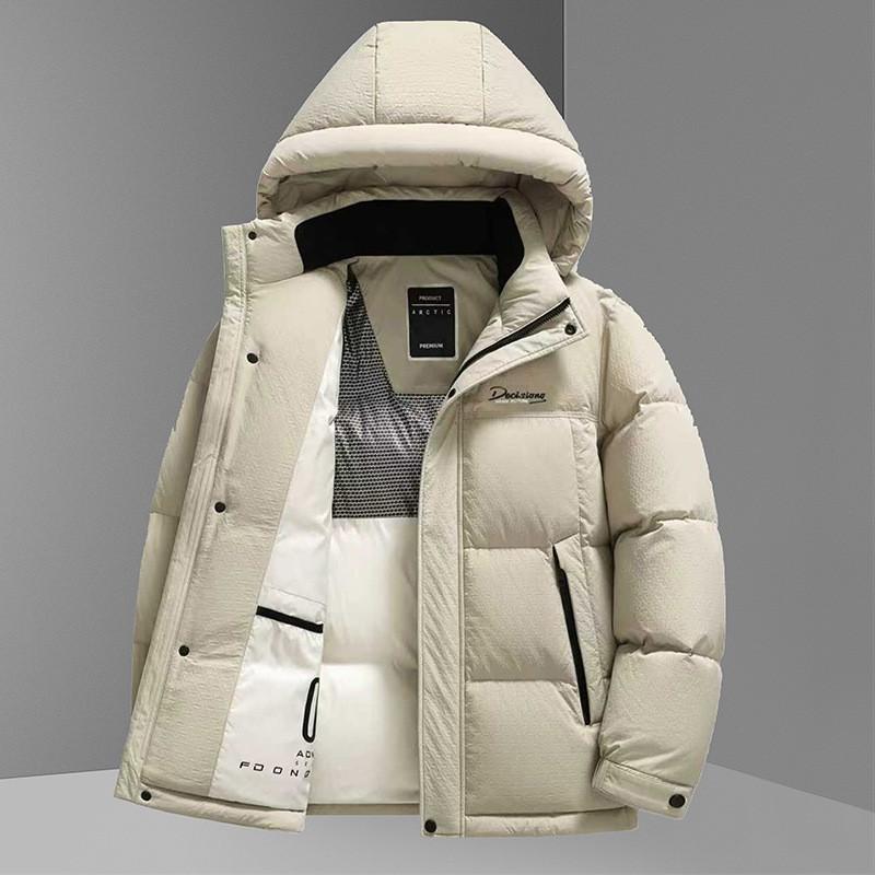 Mens Thickened Hooded Down Jacket Winter Short Warm Coat Adults 85-90% White Duck 550 Fill Power