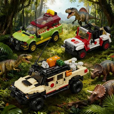 3 In 1 MOC Dinosaur World Adventure SUV Off Road Vehicle Building Blocks Technical Jurassic Era Sports Car Bricks Toys Gift