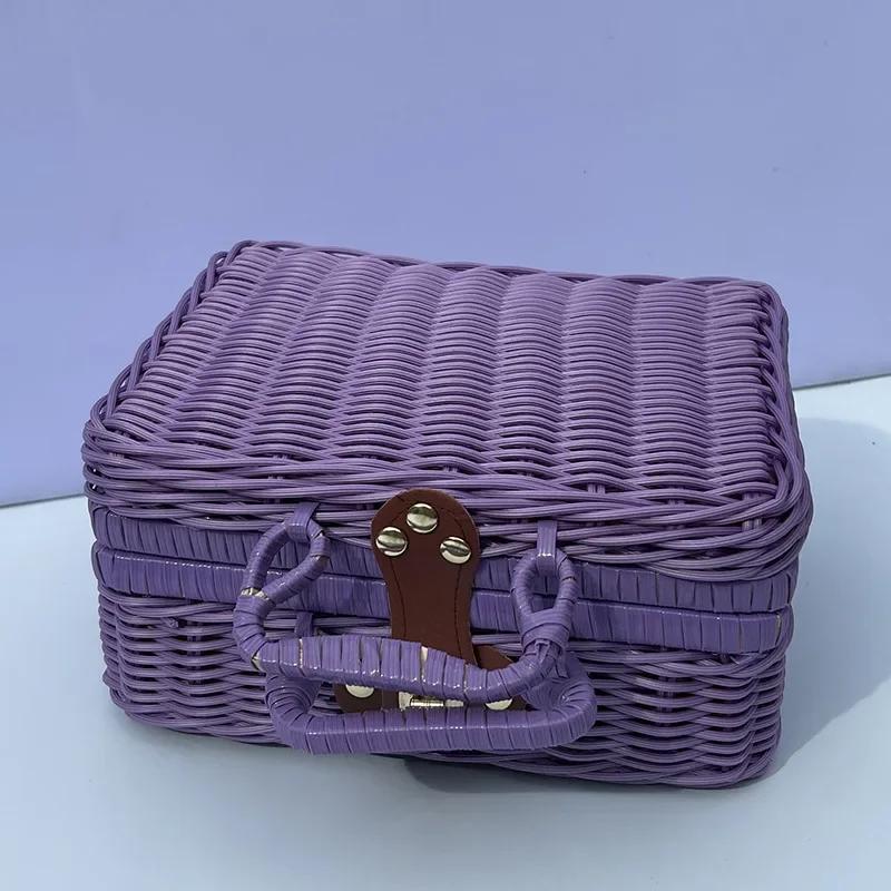 Manual Woven Cosmetic Storage Box Retro Rattan Suitcase with Hand Gift Box Wicker Rattan Picnic Laundry Baskets Home Storage