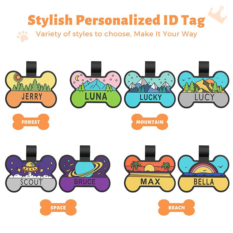 Custom Silicone Pet ID Tag Personalized Cute Bone Shape Dog Tag with Name & Phone Number Anti-Lost Collar Pendant for Dogs Cats