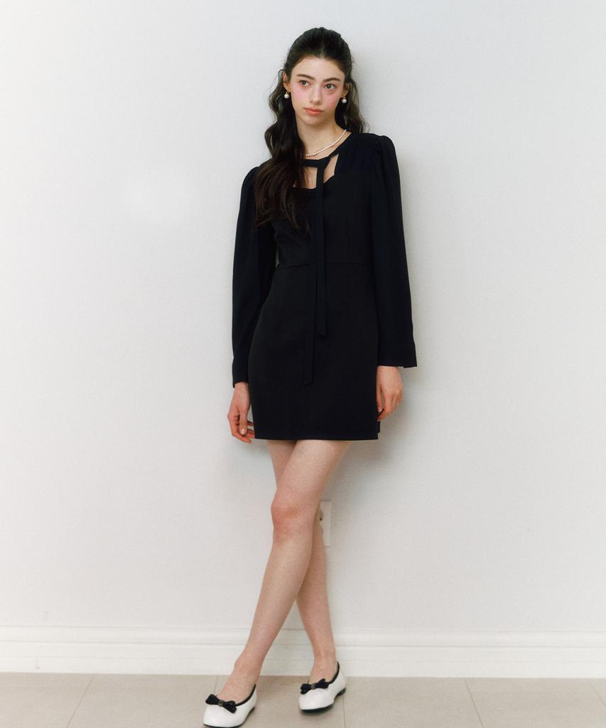 Neimkategoli Nina Color Block Ribbon Tie Dress_Black