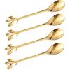 Gold Leaf Coffee Spoon Set of 4, 4.7 Inch Retro Dessert Espresso Spoons Cutlery Kitchen Tableware