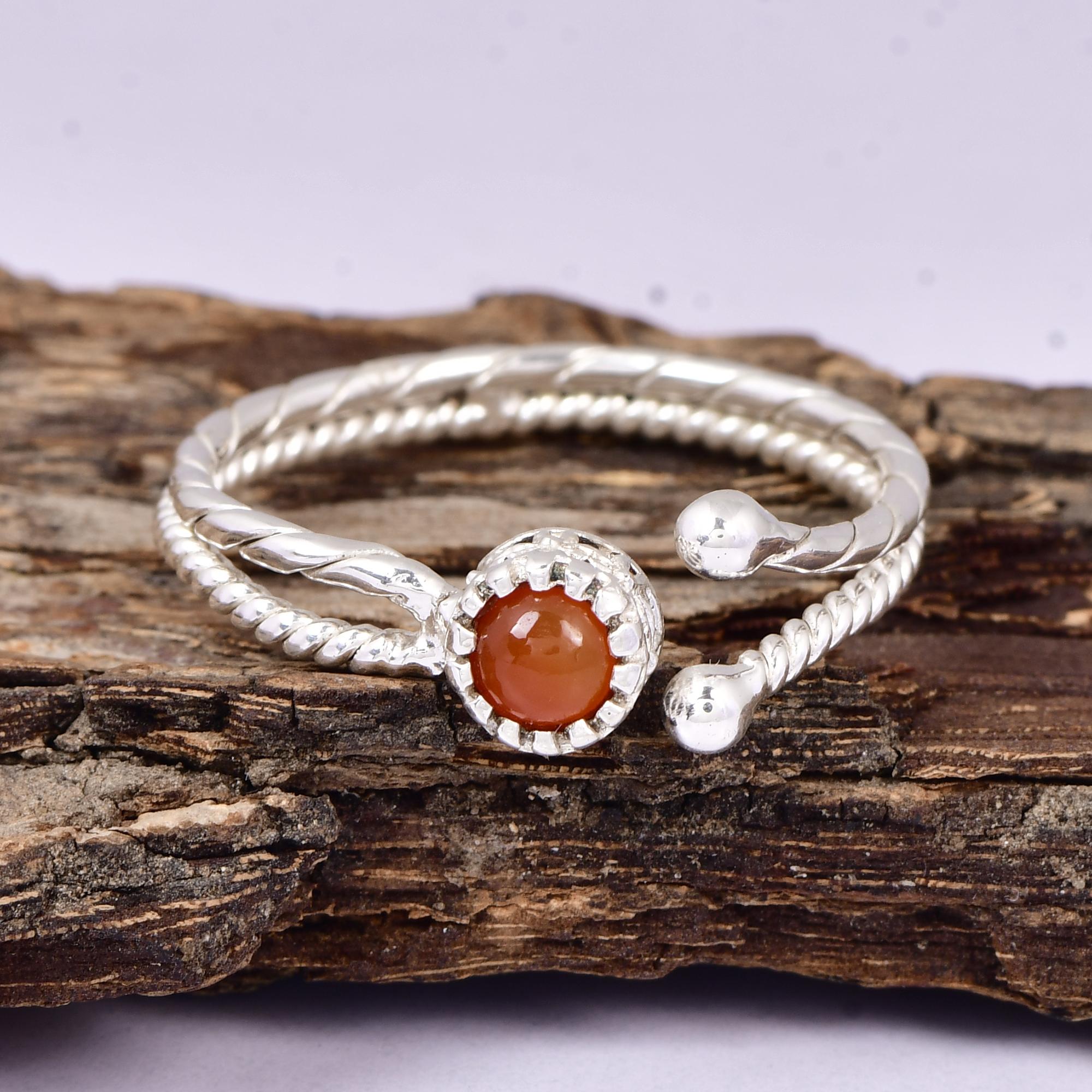 

Red Gemstone Adjustable Ring in 925 Sterling Silver | Minimalist Open Ring | Handmade Stackable Jewelry Gift for Women 5