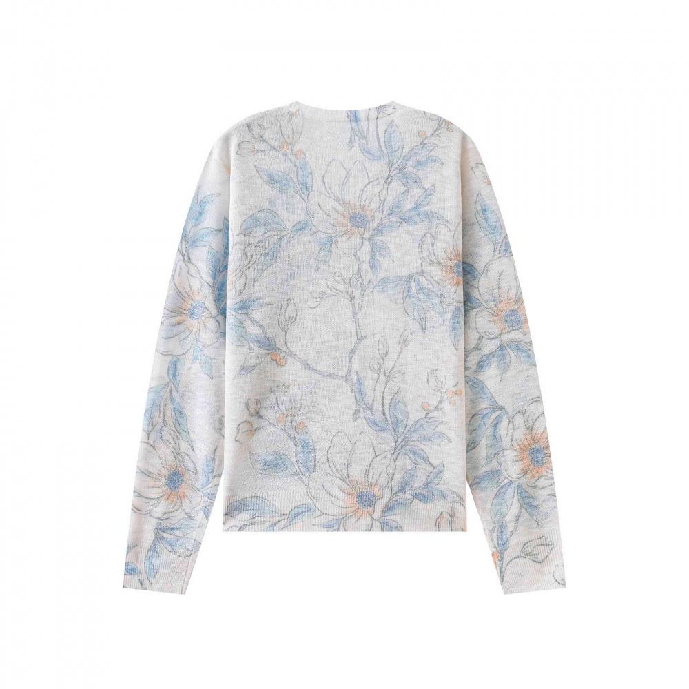 Womens Casual Knit Sweater Long Sleeve V-Neck Floral Print Knitted Cardigan Lightweight Top Spring and Summer