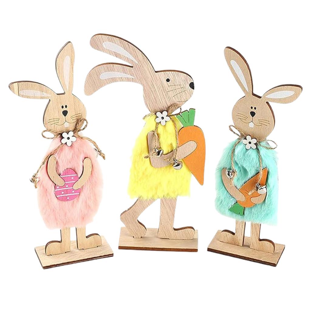 Yousheng 2/3Pcs Easter Bunny Table Sign Farmhouse Rustic Wooden Egg Rabbit Ornament Happy Easter Spring Home Office Table Centerpiece Decoration