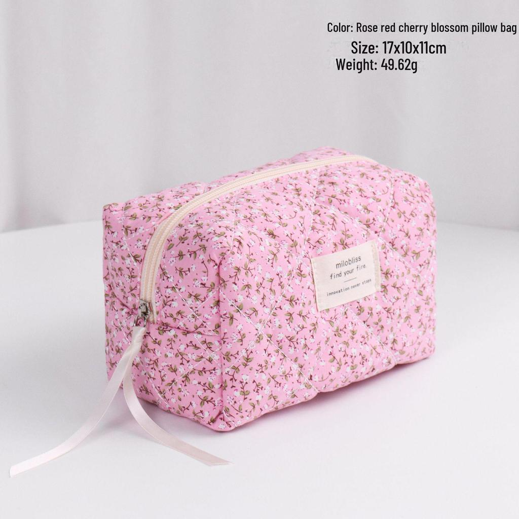 High-Capacity Quilted Floral Cosmetic Bag – Portable Handbag