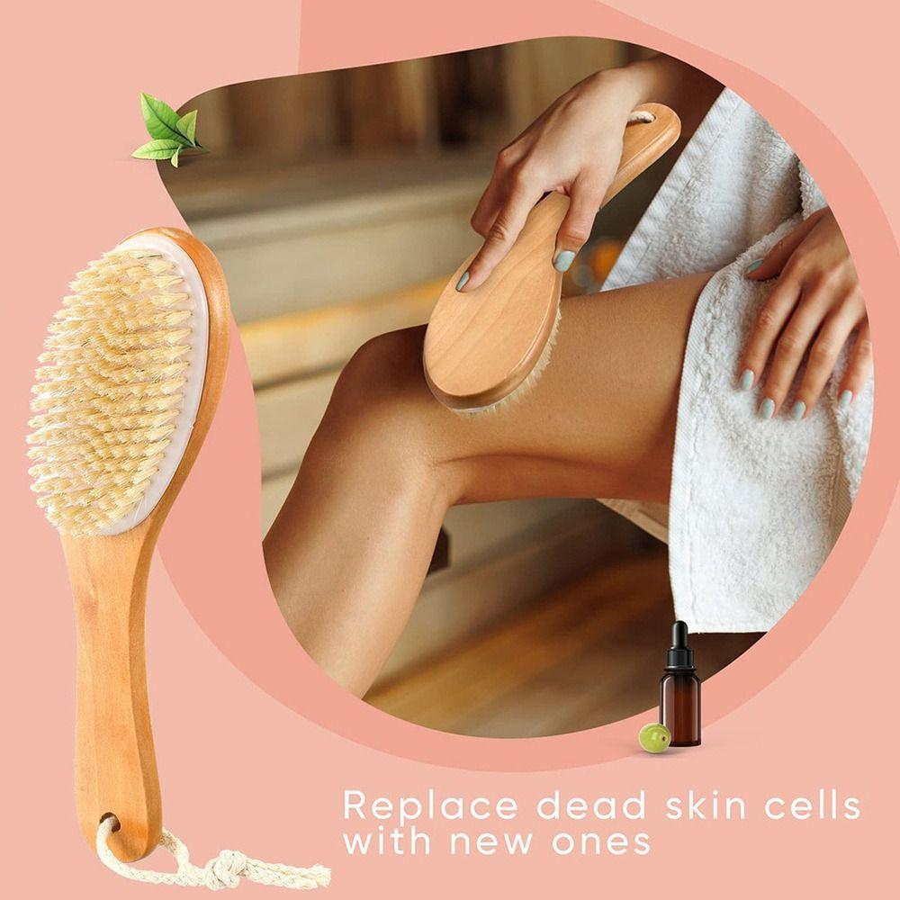 Body Brush Natural Boar Bristle Dry Skin Massage Body Brush Bamboo Wet Back Shower Brushes for Exfoliation
