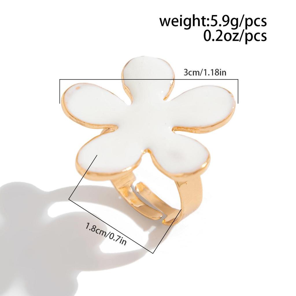 Summer Cavation Oil Dripping White Pearl Flower Ring Exaggerated Jewelry Gift Geometric Adjustable Metallic Starfish Rings for Women