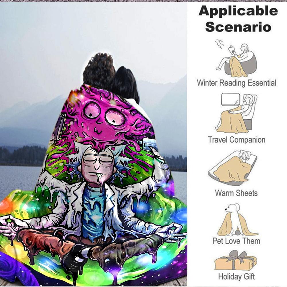 1pc Rick and Morty Blanket Lightweight Flannel Throw For Sofa, Bed, Travel, Livingroom, Office, Couch, Chair, And Bed