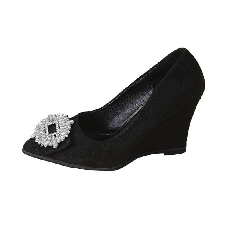 

Модная обувь на танкетке, осенние новинки, черные туфли на высоком каблуке, женская профессиональная обувь 35 чёрный