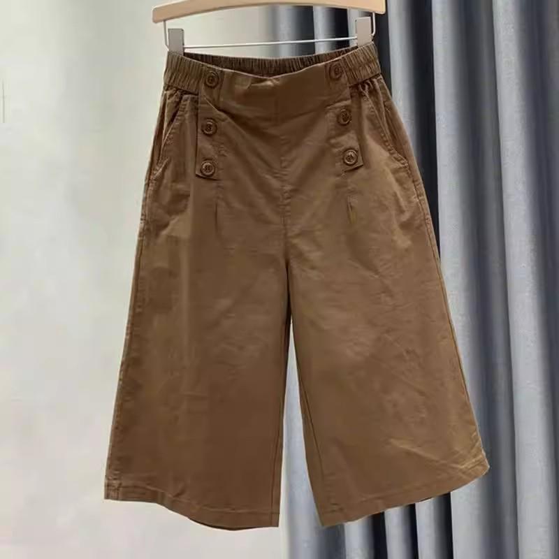 Women's Pure Cotton High Waist Cropped Work Pants, Summer 2026, Plus Size, Petite, Casual Loose Fit