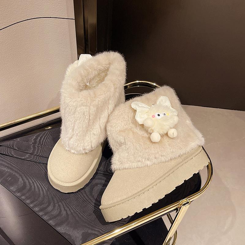 Women Snow Boots 2026 Winter Plush Warm Anti Slip Comfortable Ankle Boots Fluffy Round Toe Platform Butterfly Knot Cotton Boots