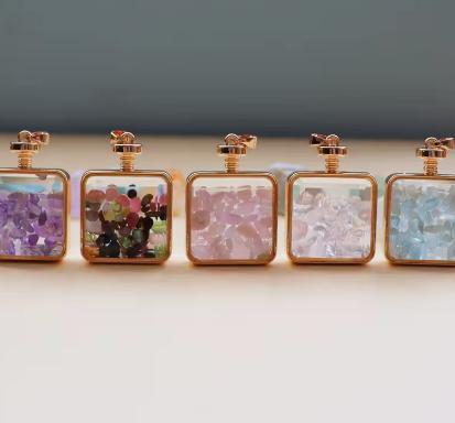 Natural Chip Crystal Pendant Square Perfume Drift Bottle Wishing Crystal Necklace Personalized Sweater Chain