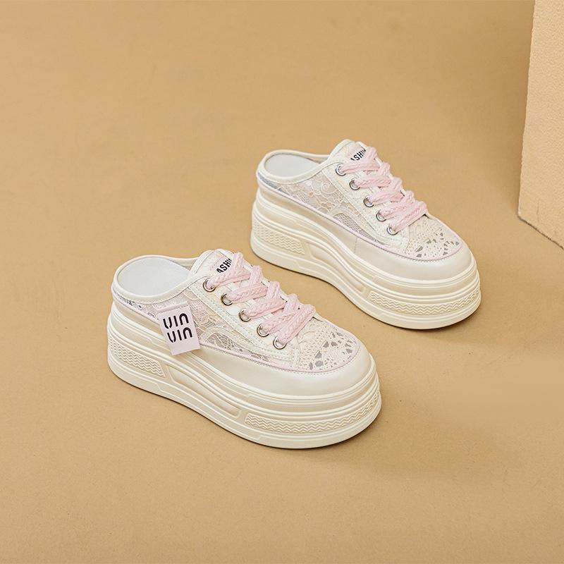 

Mesh breathable bag head half slippers women s summer outer wear 2025 new thick-soled inner height increase one pedal casual lazy shoes 39 розовый