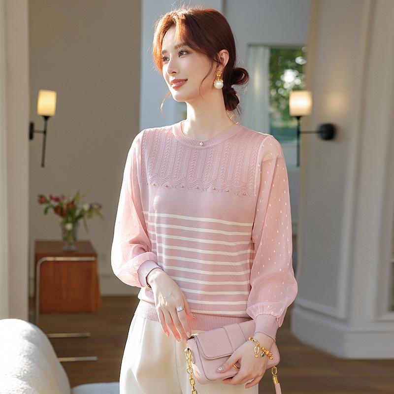 2026 Spring & Autumn Chiffon Knit Top: Stylish, Age-Defying Fashion for Middle-aged & Elderly Mothers