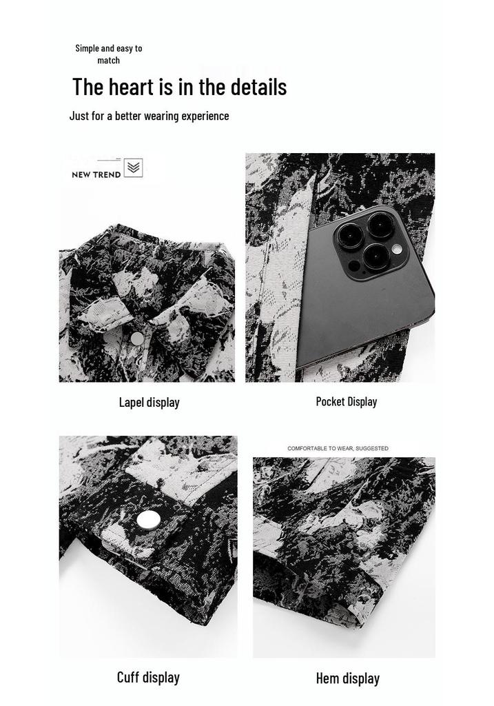 Men's Retro High Street Oil Painting Print Jacket - Spring/Autumn Lapel Style