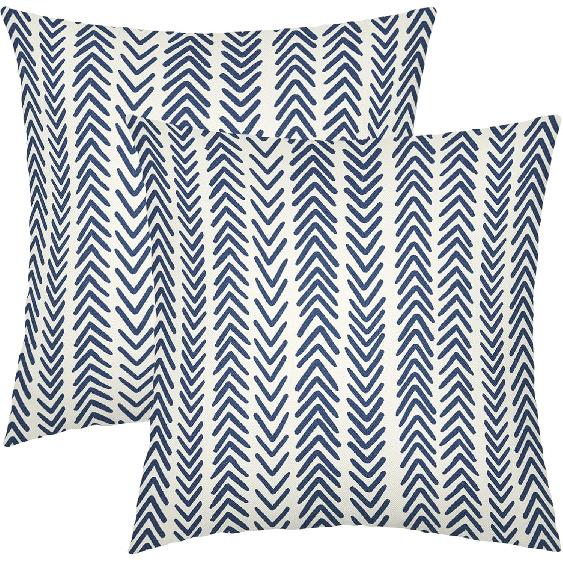 KSLIDS Navy Blue White Indigo Ivory Throw Pillow Covers Set of 2 Boho Arrow Herringbone Decorative Pillow Covers 18x18 Inch Bohemian Geometric Pillow