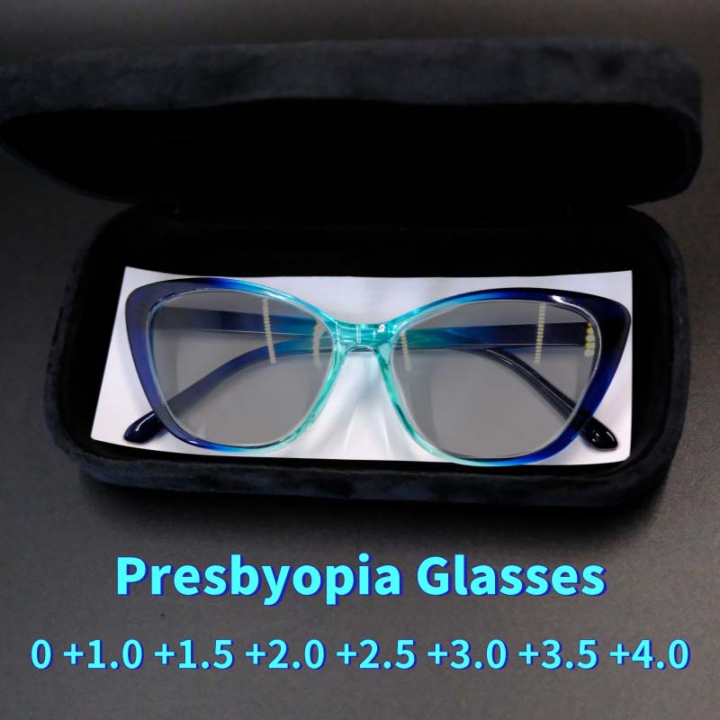 Retro Contrasting Cat Eye Presbyopia Sunglasses New High-definition Anti UV and Anti Blue Light Glasses Diopter To +4.0
