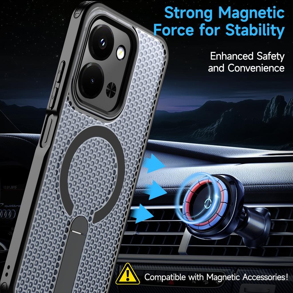 Military Anti-fall Cooling Hole Design Magnetic Case For Xiaomi Poco C85 Redmi 15C 4G 171.6mm 5G 173.2mm Metal Stand Back Cover