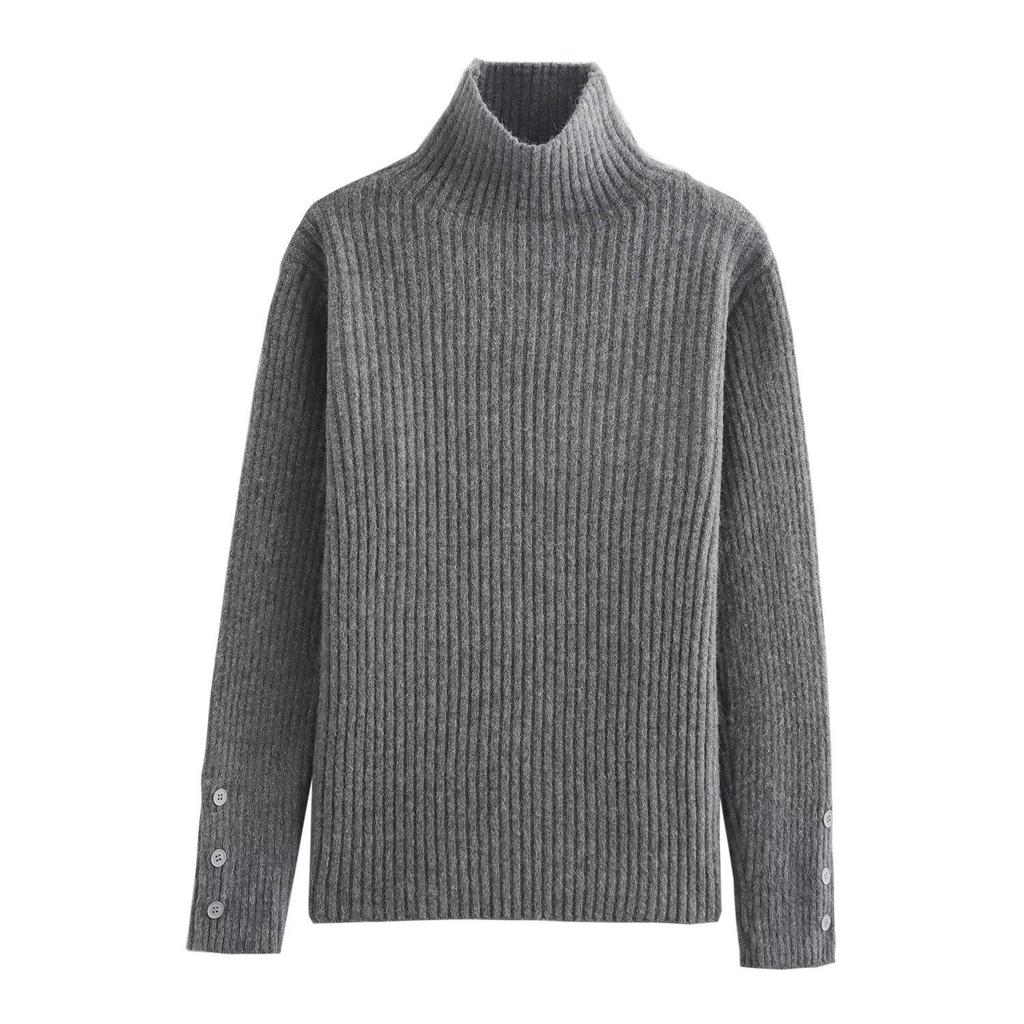 2024 Fall Women's Multi-Color Ribbed High Neck Pullover Sweater