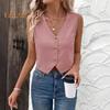 Women's Sleeveless Vest Top V Neck Button Down Crop Tank Top Summer Going Out Waistcoat Casual Business Shirt