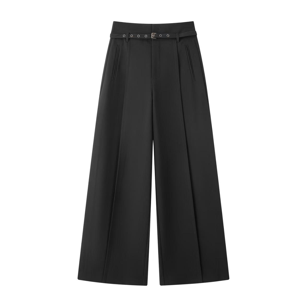 In Stock: Winter 2025 Women s Belted Straight Casual Slimming Pants, Simple Style L чёрный/полночь