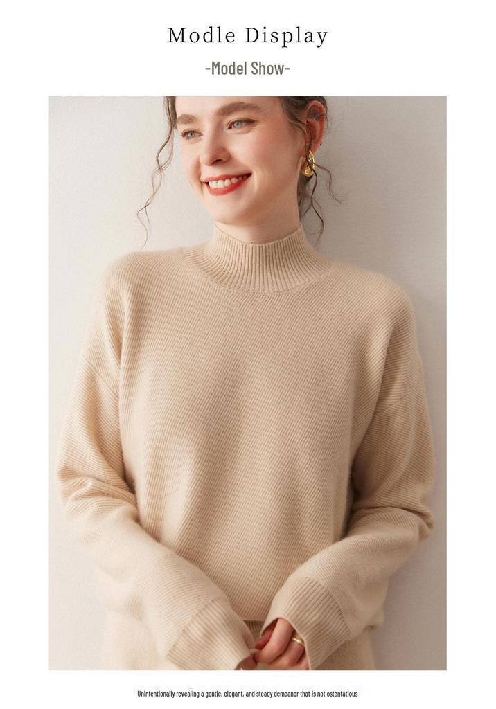 Women's Thickened Cashmere Sweater, Half-High Collar Base Layer, Autumn/Winter 2025 - Loose and Comfortable.