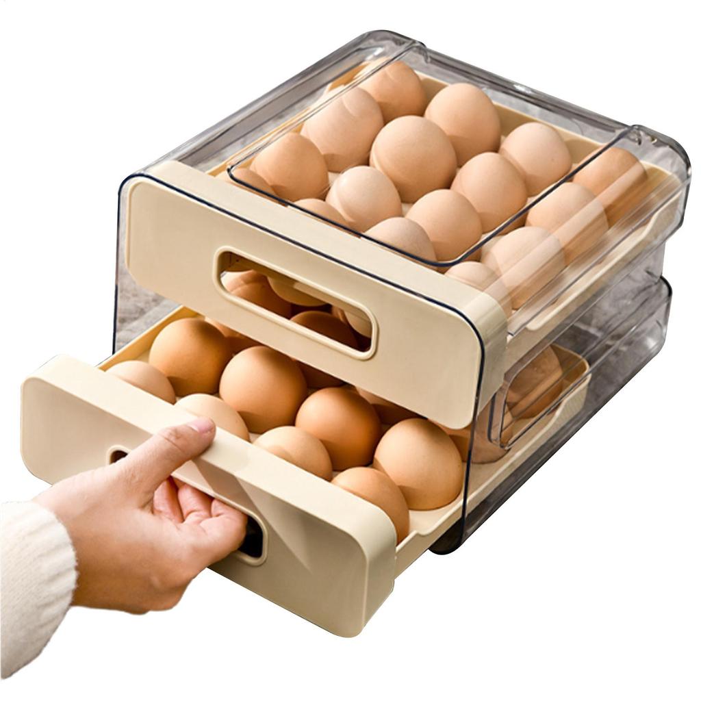 1pcs Kitchen Egg Storage Box Refrigerator Fresh Plastic 2-Layer Drawer Type Large Capacity Storage Home Kitchen Organizer Rack