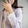 Womens Chic Tweed Knit Cardigan Sweater In Lavender Purple - Short Loose Fit Round Neck Single Breasted Fall Winter 2026
