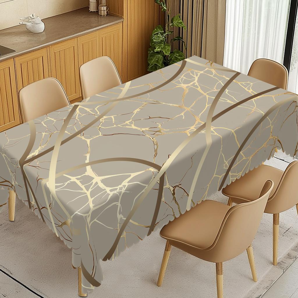 1 kus elegantního gradientního pozlaceného mramorového tištěného ubrusu, proces embosování okrajů, kulatý a obdélníkový, ideální pro venkovní oslavy, domácí kuchyni,